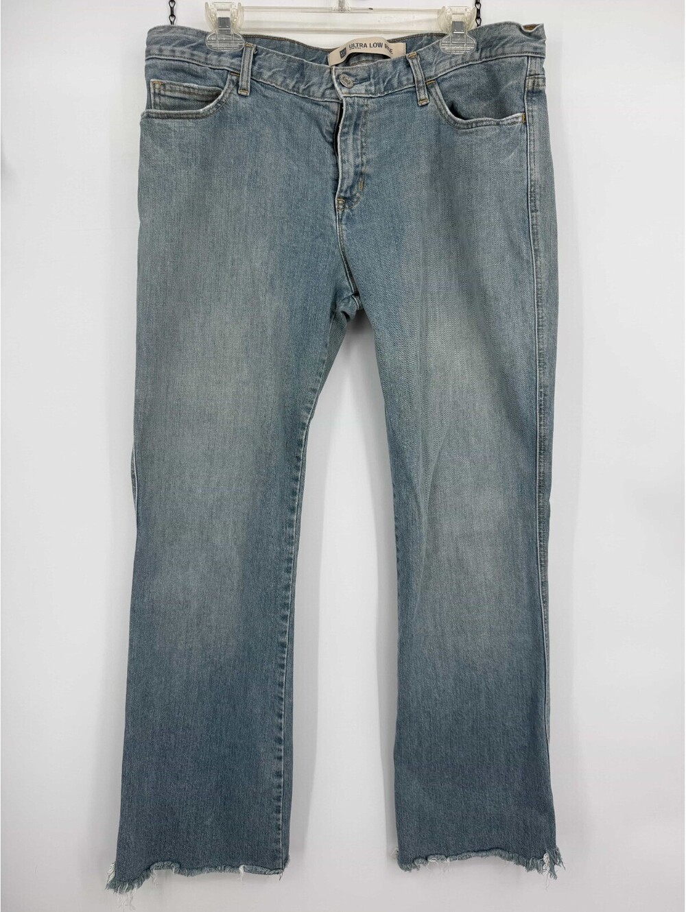Gap Womens Ultra Low Rise Stretch Jeans Blue Raw Hem Denim Y2K 246673 Size 16XL